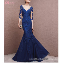 Royal Blue A-line Novo modelo Cheap V Neck Open Back Sexy Mermaid Wedding Dress 2017